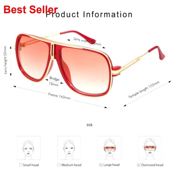 Oversized Retro Aviator Sunglasses UV400 Protection Metal Frame main image 6